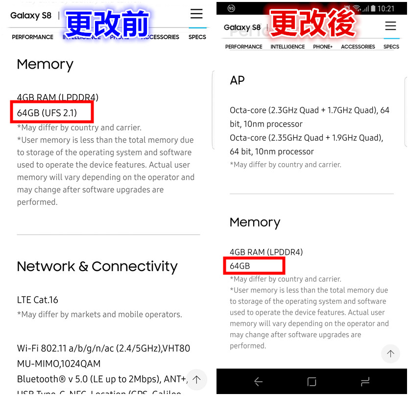 步 Huawei 後塵：Samsung 竟然在官網靜悄悄刪除 Galaxy S8 支援 UFS2.1 資料！ 1