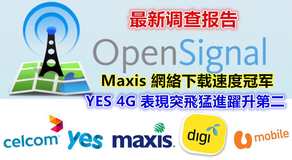 OpenSignal 最新调查报告：Maxis 網絡下载速度冠军；YES 4G 表現突飛猛進躍升第二！