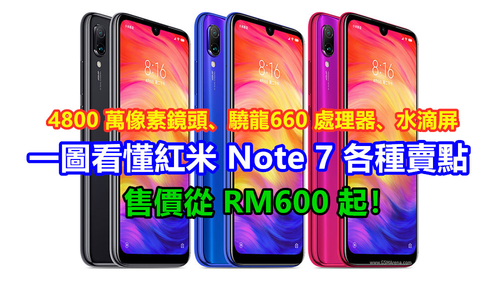 4800 萬像素鏡頭、驍龍660 處理器、水滴屏：一圖看懂紅米 Note 7 各種賣點；售價從 RM600 起！