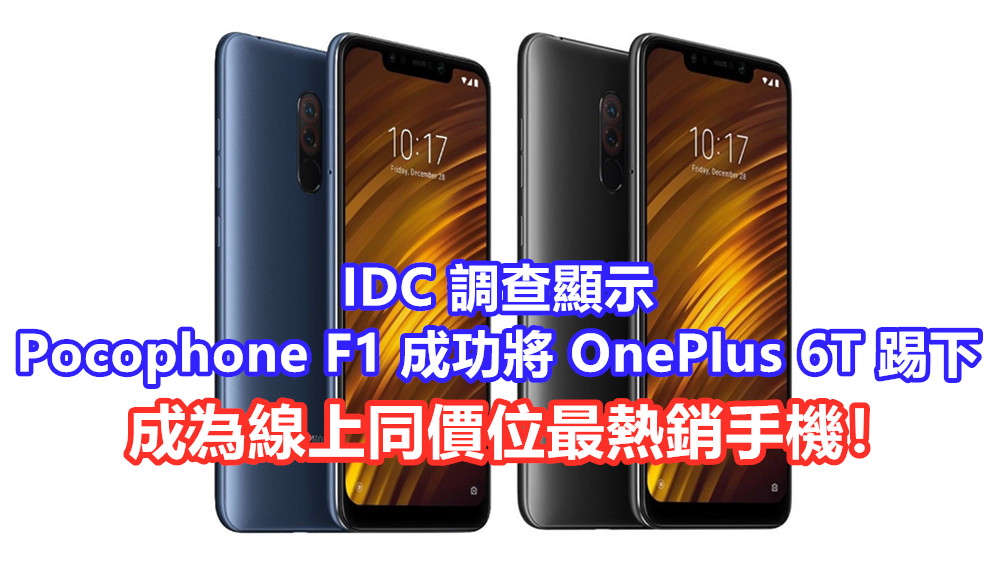 高性價比無敵：IDC 調查顯示 Pocophone F1 成功將 OnePlus 6 踢下，成為線上同價位最熱銷手機！