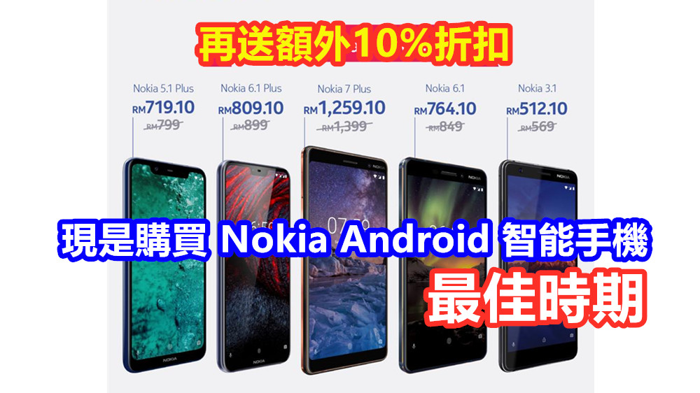 再送額外10%折扣：現是購買 Nokia Android 智能手機最佳時期；6.1 Plus 僅需 RM809.10；7 Plus 叫價 RM1259.10！