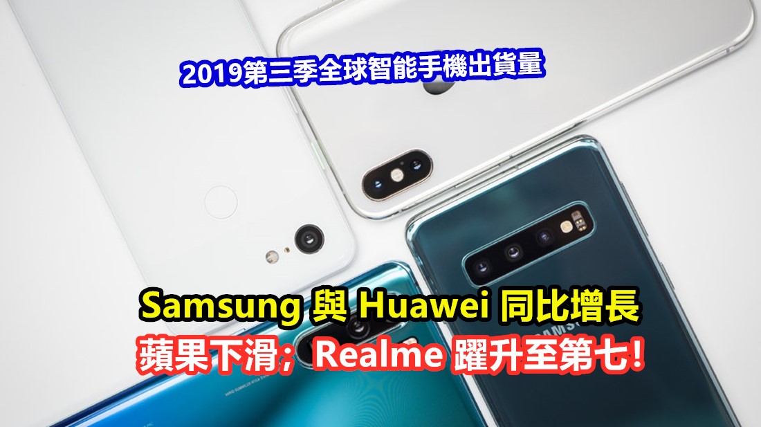 2019第三季全球智能手機出貨量：Samsung 與 Huawei 同比增長；蘋果下滑；Realme 躍升至第七！