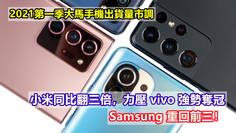 2021第一季大馬手機出貨量市調：小米同比翻三倍，力壓 vivo 強勢奪冠；Samsung 重回前三！