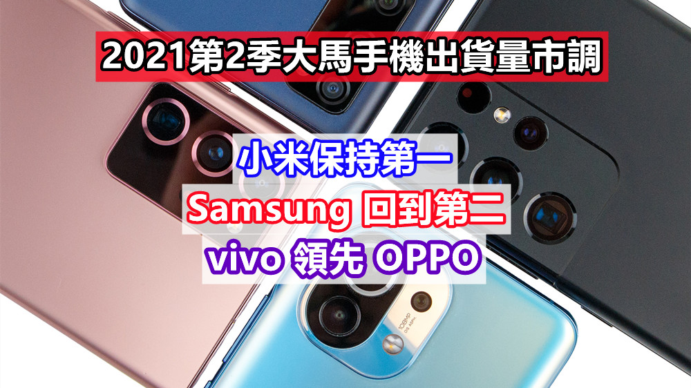 2021第2季大馬手機出貨量市調：小米保持第一；Samsung 回到第二；vivo 領先 OPPO！