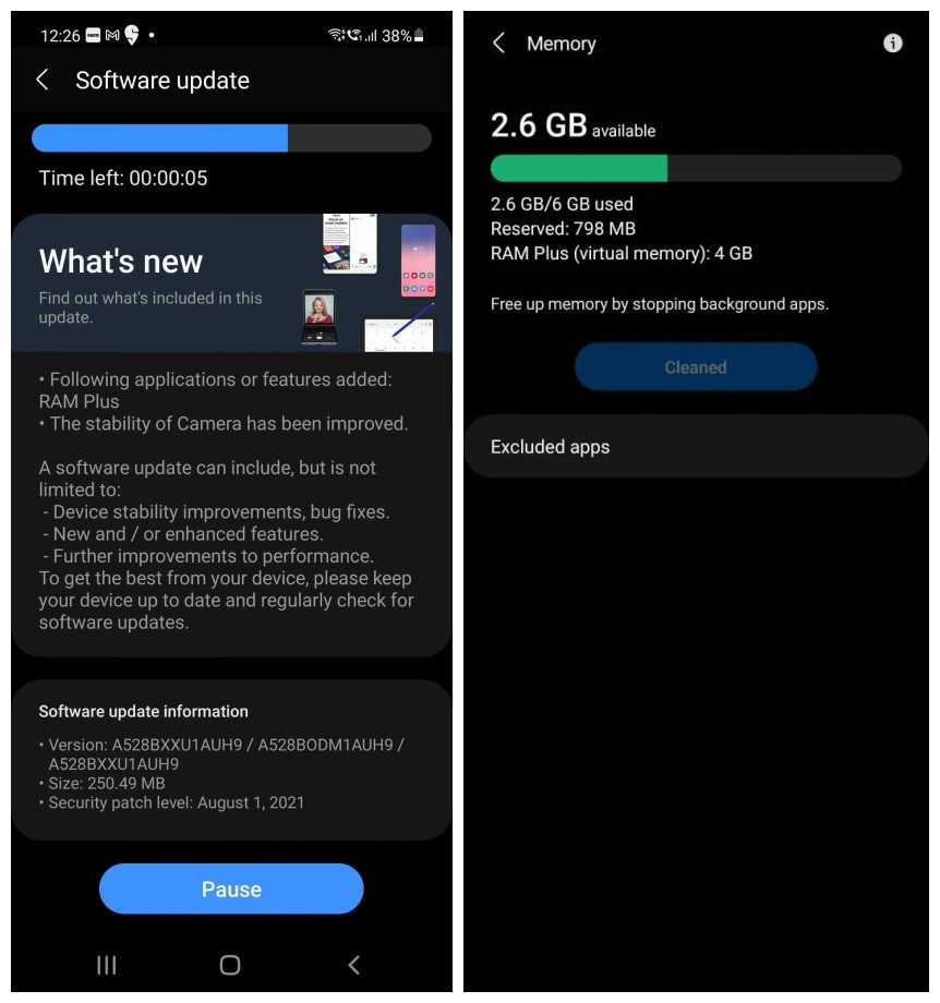 加入擴展內存功能：透過新軟件更新 Samsung Galaxy A52s 額外獲得 4GB 虛擬 RAM！ 1