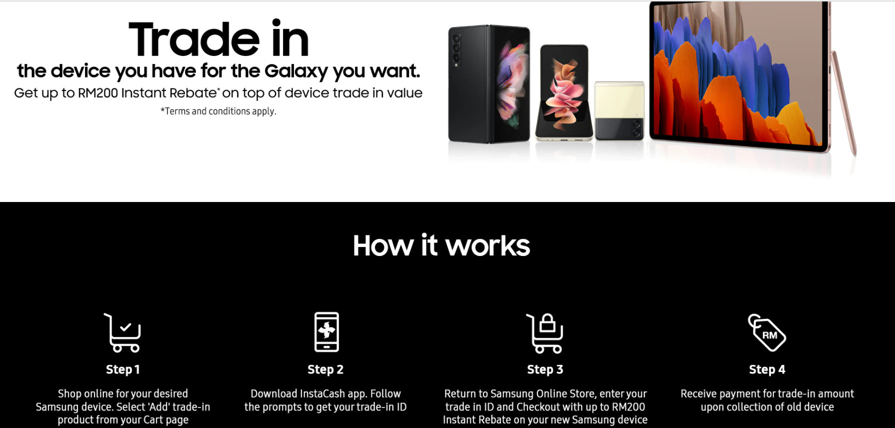 Samsung【以舊換新】計劃可讓您 Trade in 五部舊電子產品；購買 Galaxy Z 系列新機最多可省RM4,680！ 5