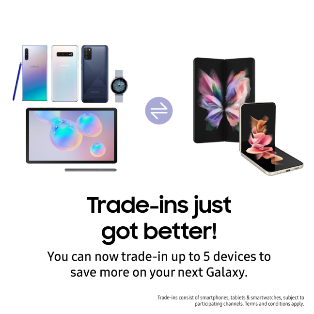Samsung【以舊換新】計劃可讓您 Trade in 五部舊電子產品；購買 Galaxy Z 系列新機最多可省RM4,680！ 1
