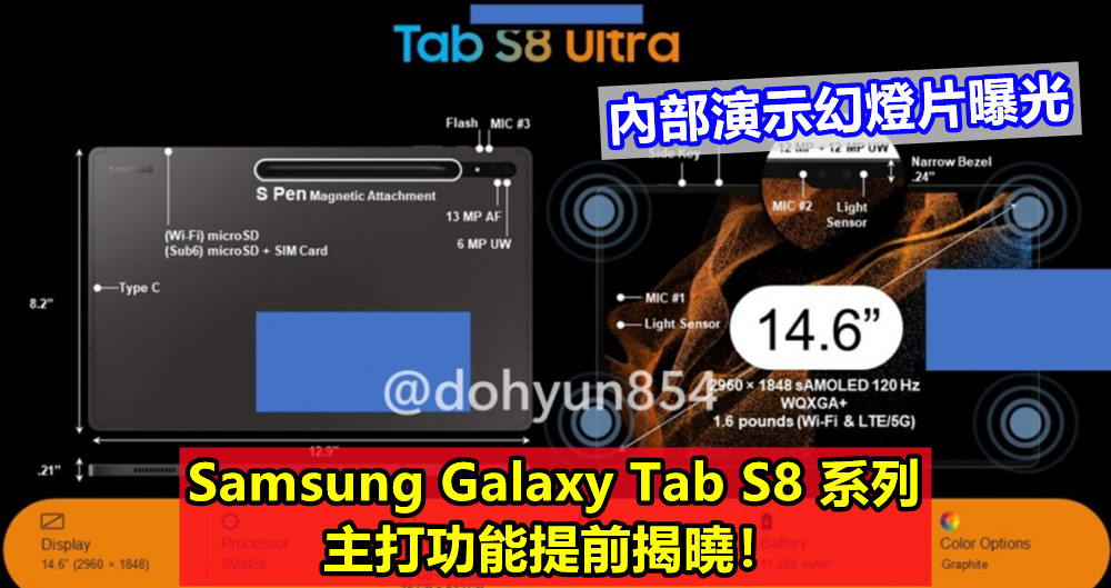 內部演示幻燈片曝光：Samsung Galaxy Tab S8 系列主打功能提前揭曉！