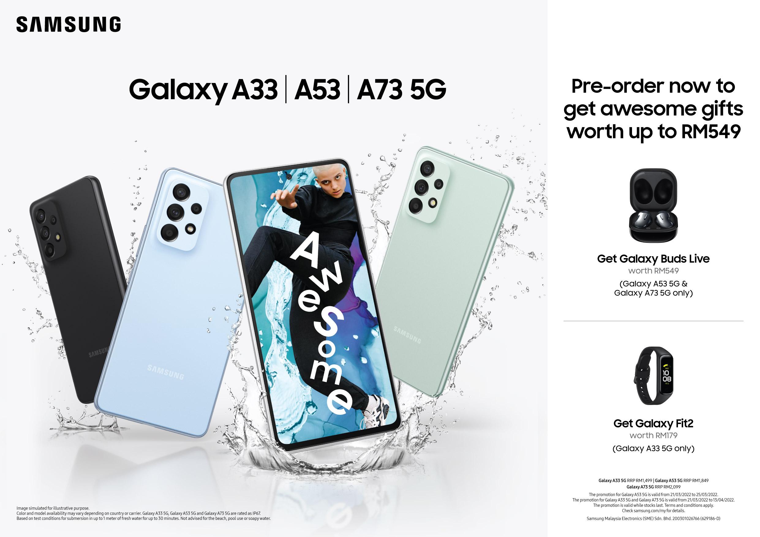 最貴贈送 Galaxy Buds Live 藍牙耳機：Samsung Galaxy A73、A53 以及 A33 馬來西亞預購即日起開跑！ 1