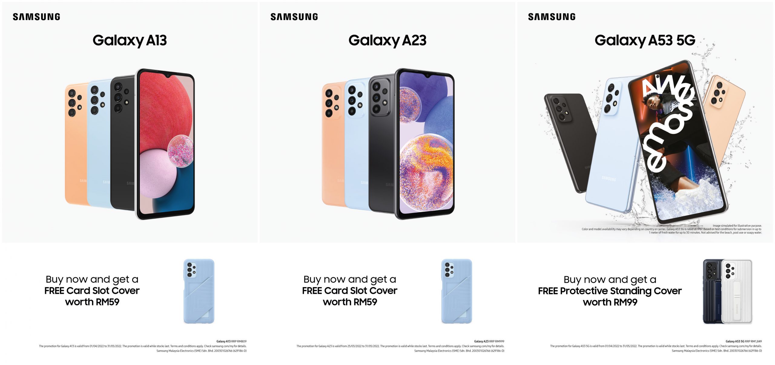 隨機附送贈品：Samsung Galaxy A53 5G、Galaxy A23 以及 Galaxy A13 即日起在馬來西亞發售！ 2