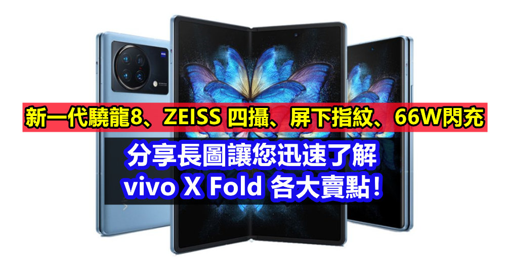 新一代驍龍8、ZEISS 四攝、屏下指紋、66W閃充：分享長圖讓您迅速了解 vivo X Fold 各大賣點！