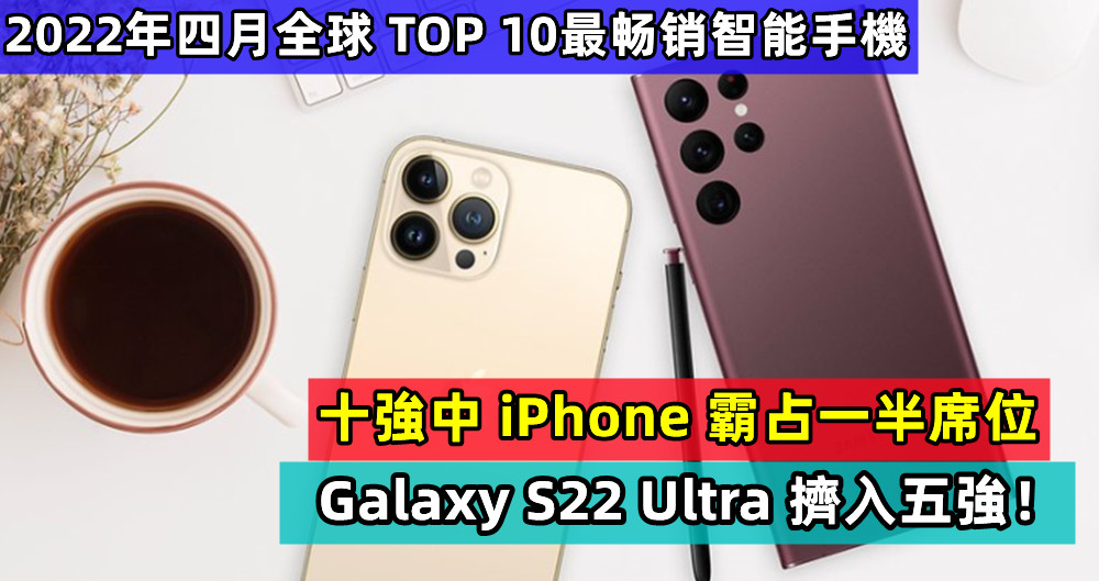 2022年四月全球 TOP 10最畅销智能手機：十強中 iPhone 霸占一半席位；Galaxy S22 Ultra 擠入五強！