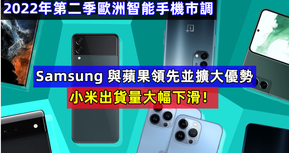 2022年第二季歐洲智能手機市調：Samsung 與蘋果領先並擴大優勢；小米出貨量大幅下滑！