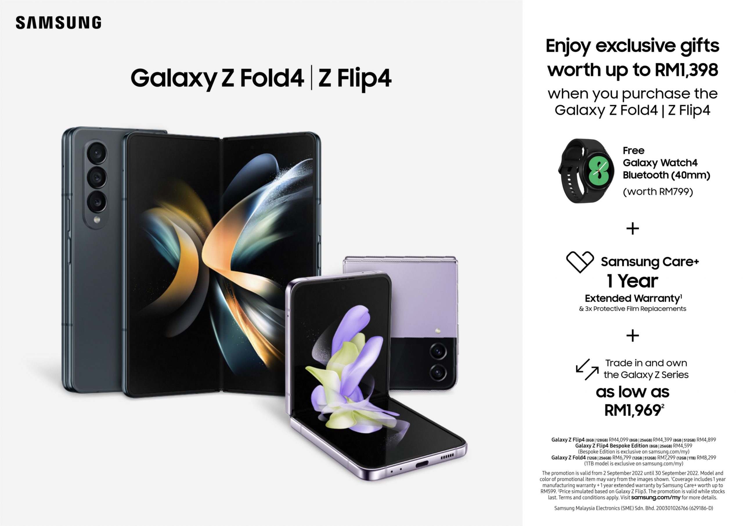 即日起全馬開賣：Samsung Galaxy Z Fold4 與 Galaxy Z Flip4 最新優惠贈送額外一年 Care+ 保家與 Watch4 智能表！ 1