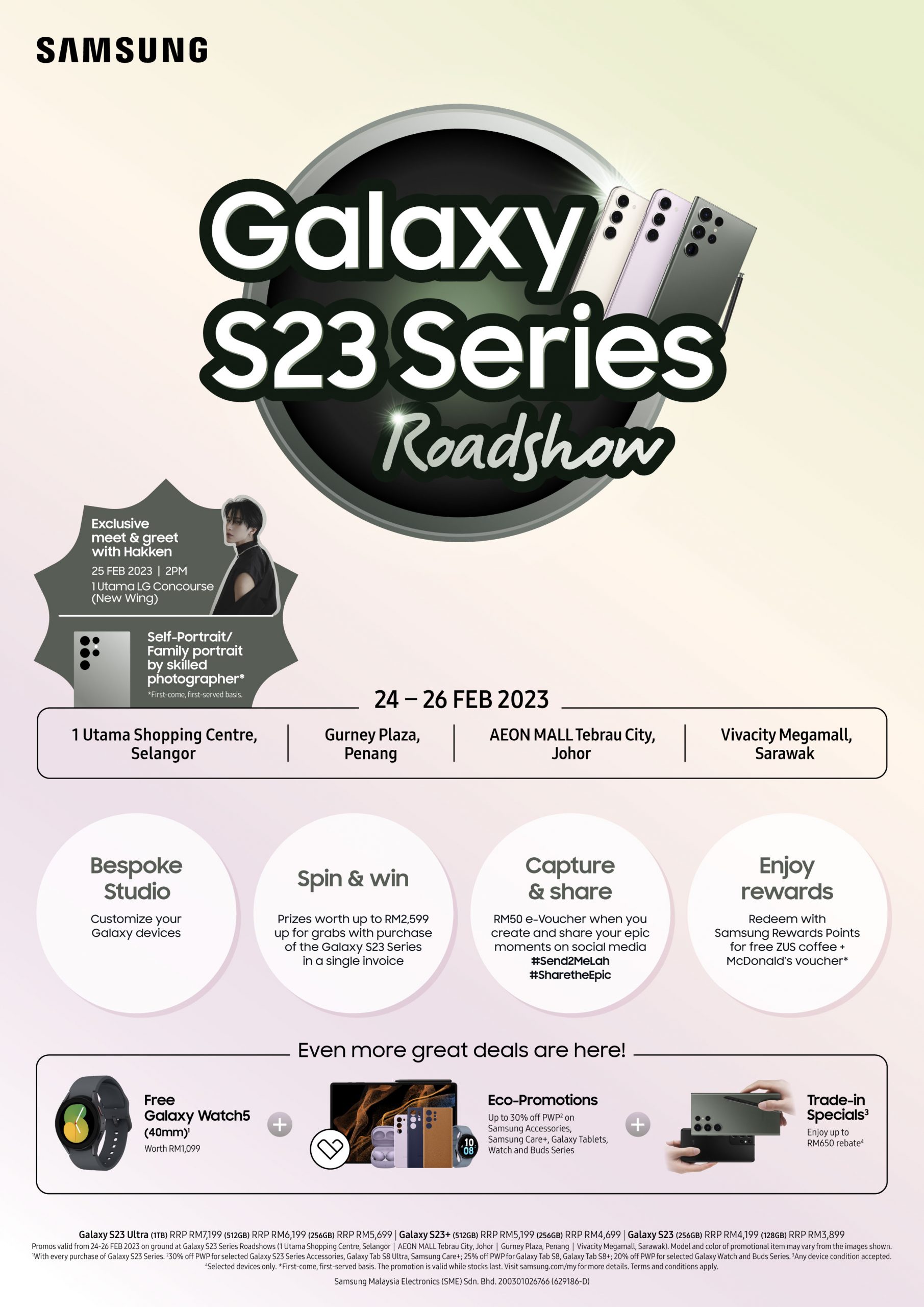 2月24日起全馬四地點舉辦路演：現場入手 Samsung Galaxy S23系列可獲 Watch5 智能表以及贏取更多贈品！ 1