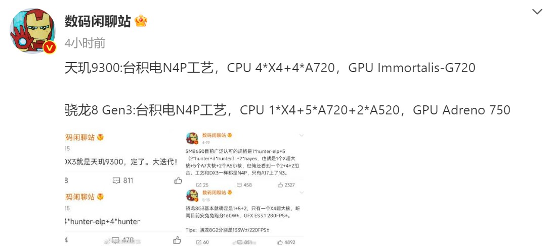 聯發科踩大油超車？新一代天璣9300 與高通驍龍8 Gen3 的 CPU 與 GPU 規格曝光！ 8