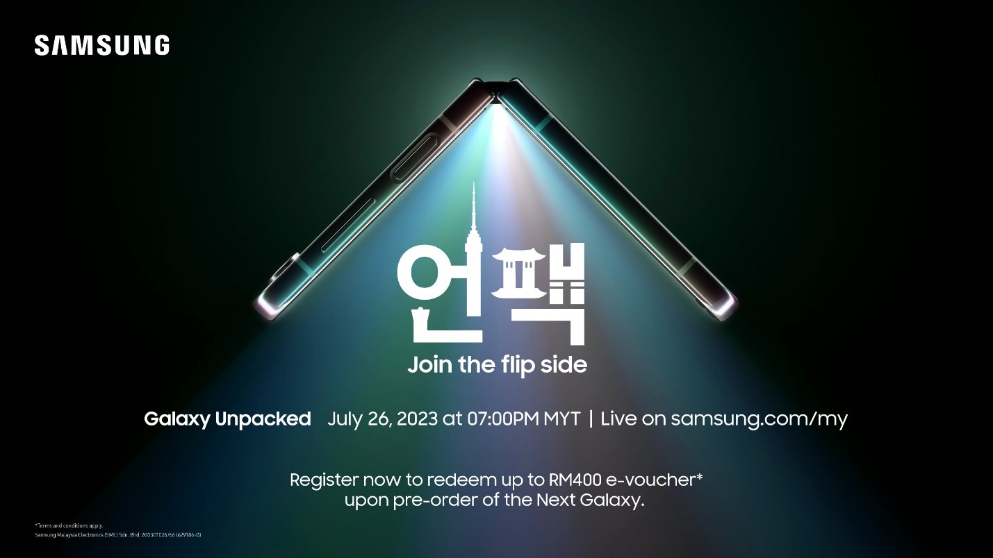 正式官宣：Samsung Galaxy Z Flip5 與 Fold5 等新品將在7月26日傍晚發布；現註冊興趣可獲RM400優惠券！ 1
