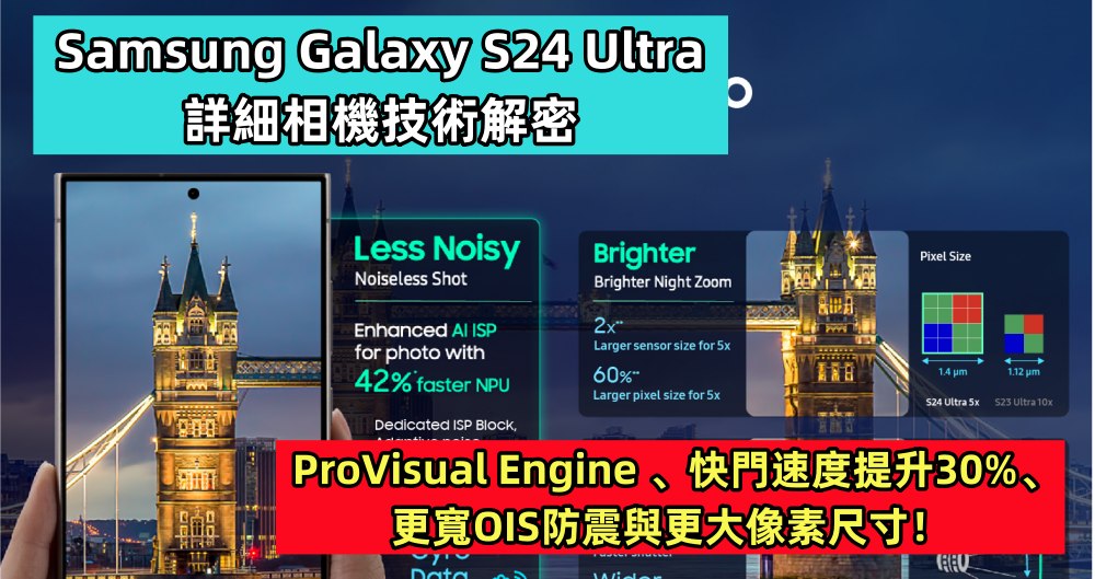 Samsung Galaxy S24 Ultra 詳細相機技術解密：ProVisual Engine 、快門速度提升30%、更寬OIS防震與更大像素尺寸！