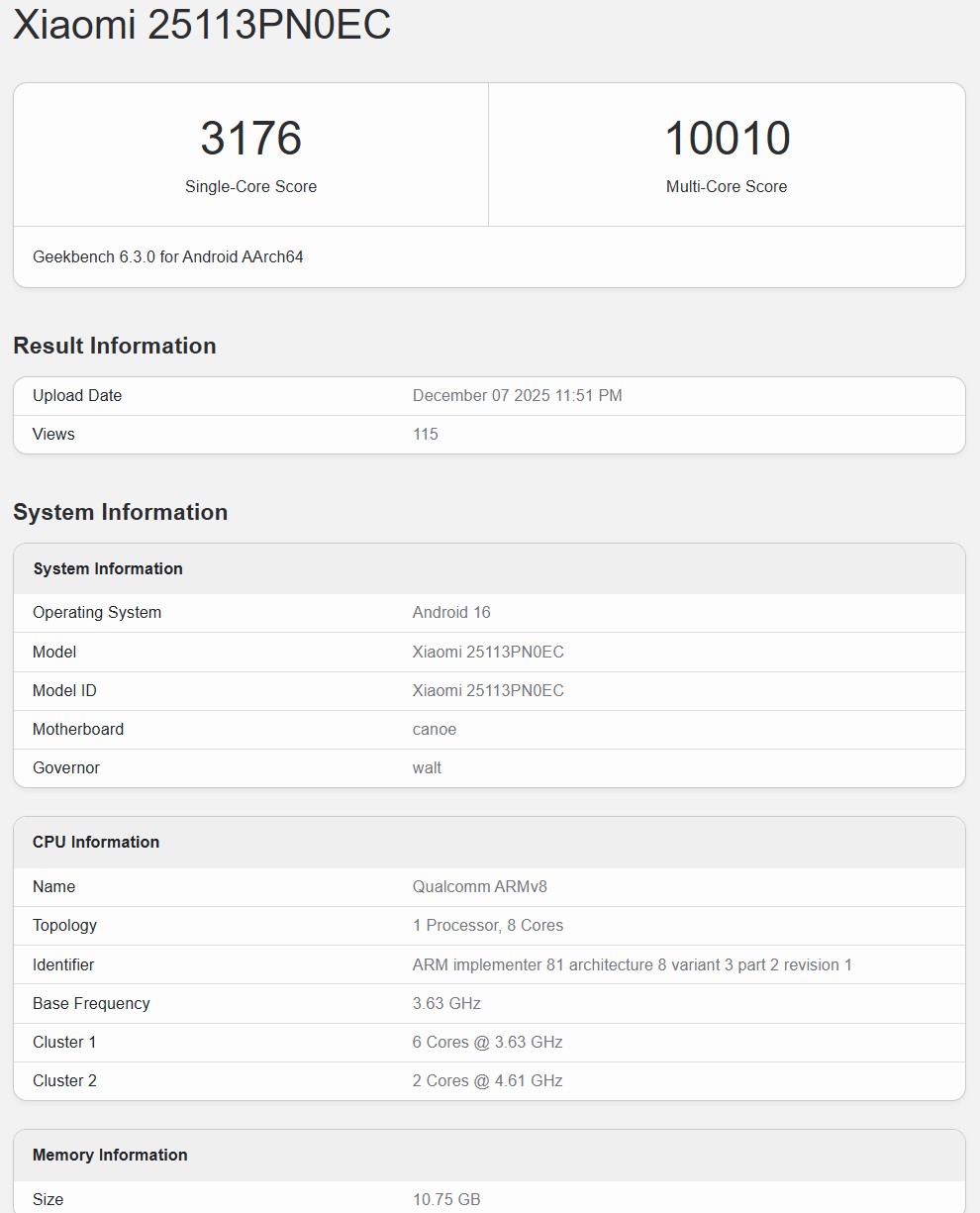 Geekbench 跑分曝光：小米17 國際版傳將在明年一月開賣；小米17 Ultra 發佈會日期曝光！ 1