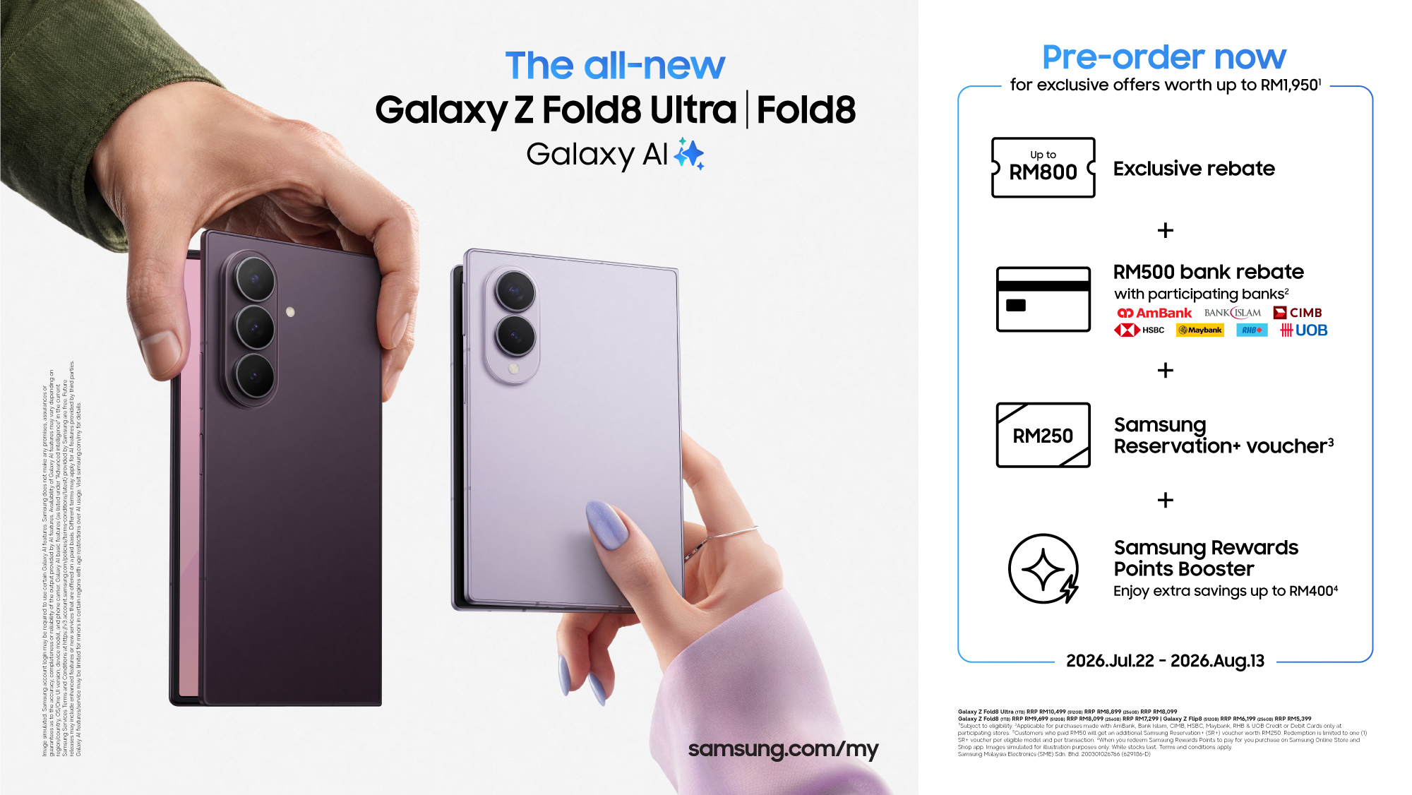 回扣高達RM1,950：Samsung Galaxy Z Fold8 系列、Z Flip8 與 Galaxy Watch Ultra 2 官方售價 & 預購詳情揭曉！ 2